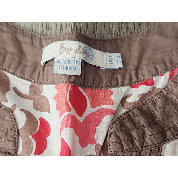 Boden Fall Festive Floral & Leaf Print V Neck 3/4 Sleeve Tie Waist Tunic Shirt - Picture 3 of 7